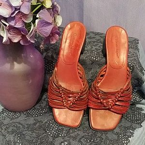 Etienne Aigner Red Leather Sandals Sz8